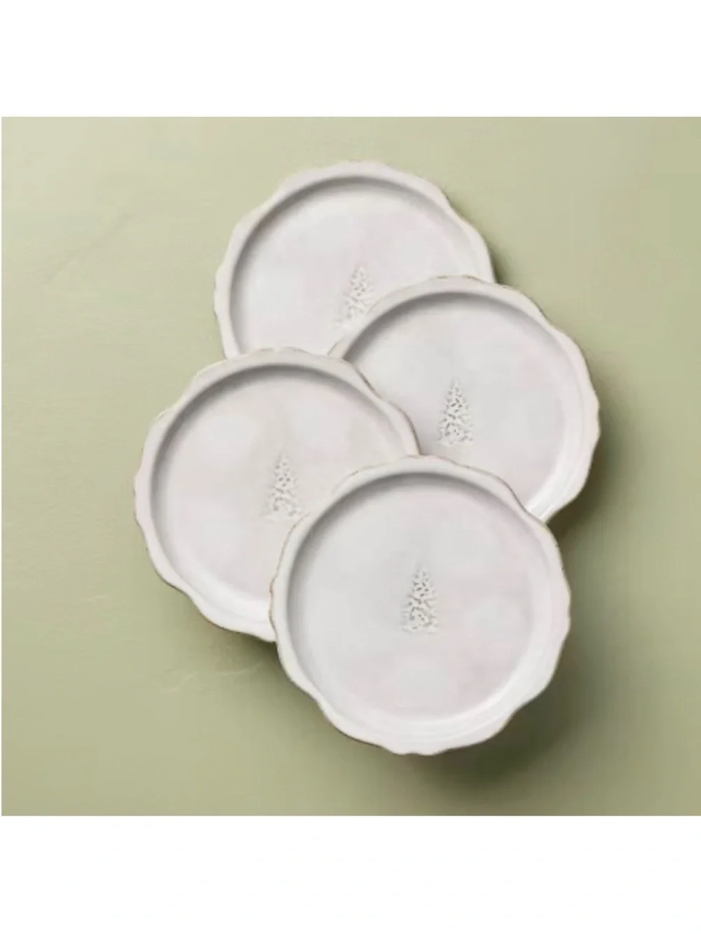 Set of 4 Hearth & Hand Magnolia Carved Evergreen Christmas Tree Appetizer Plates
